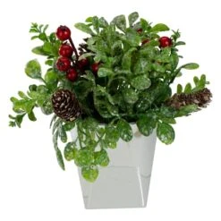 Northlight 8" Green & Silver Potted Artificial Boxwood With Berries Christmas Arrangement -Northlight Decor Store D491643S 3