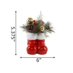 6" Christmas Arrangement In Cement Santa Boots -Northlight Decor Store D511153S 2