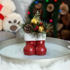 6" Christmas Arrangement In Cement Santa Boots -Northlight Decor Store D511153S 3