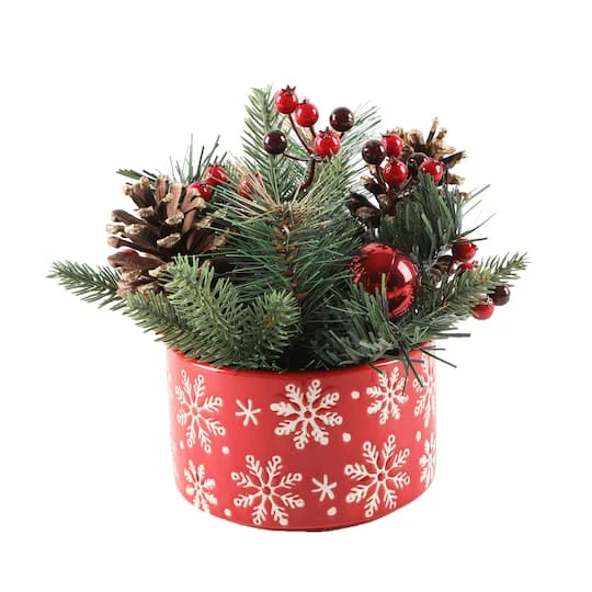 Christmas Mix In 5" Red Snowflakes Ceramic Pot 2 Christmas Mix In 5" Red Snowflakes Ceramic Pot - Image 2