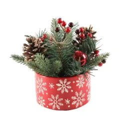 Christmas Mix In 5" Red Snowflakes Ceramic Pot