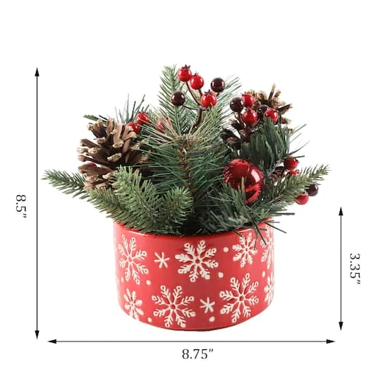 Christmas Mix In 5" Red Snowflakes Ceramic Pot 3 Christmas Mix In 5" Red Snowflakes Ceramic Pot - Image 3