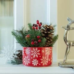 Christmas Mix In 5" Red Snowflakes Ceramic Pot 7 Christmas Mix In 5" Red Snowflakes Ceramic Pot -Northlight Decor Store D511158S 3