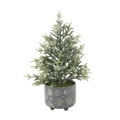 18.5" Unlit Frosted Artificial Christmas Tree In Snowflake Ceramic Footed Pot
