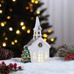 8" LED Nostalgic Ceramic Village Church -Northlight Decor Store D511915S 2
