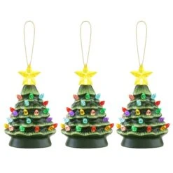 5" LED Green Nostalgic Trees Figurine Set