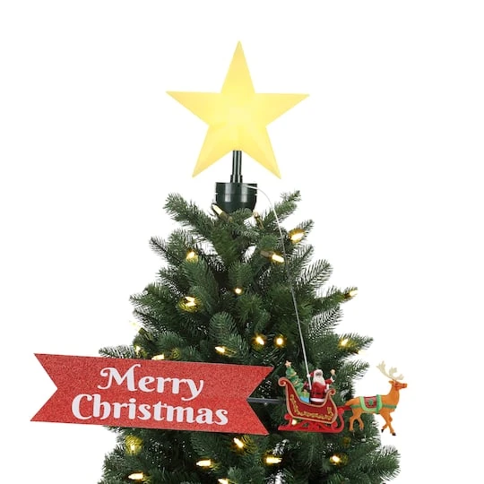 Santa's Sleigh Believe Banner Animated Christmas Tree Topper 1 Santa's Sleigh Believe Banner Animated Christmas Tree Topper