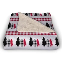 Plaid Tree Pattern 50x60 Sherpa Fleece Blanket 6 Plaid Tree Pattern 50x60 Sherpa Fleece Blanket -Northlight Decor Store D517991S 2