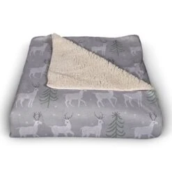Deer And Tree Pattern 50x60 Sherpa Fleece Blanket -Northlight Decor Store D517993S 2