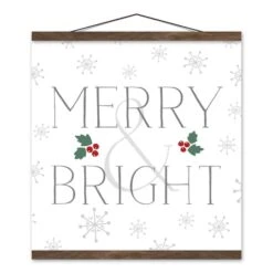Merry And Bright 16x16 Teak Hanging Canvas