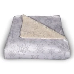 Noel Snowflake Pattern 50x60 Sherpa Fleece Blanket -Northlight Decor Store D518016S 3