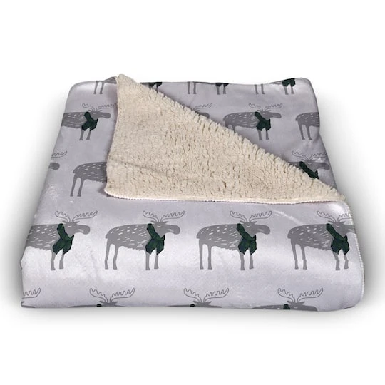 Plaid Scarf Moose Pattern 50x60 Sherpa Fleece Blanket 4 Plaid Scarf Moose Pattern 50x60 Sherpa Fleece Blanket - Image 4