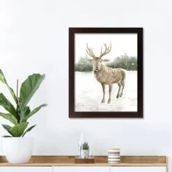 Winter Deer Walnut Framed Print Under Plexiglass -Northlight Decor Store D518108S 3