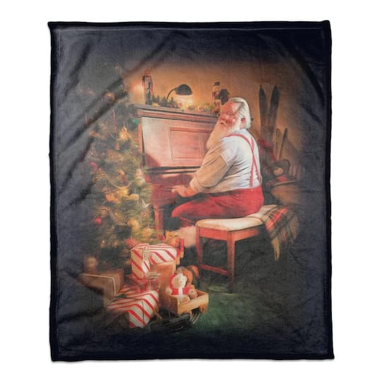Painted Santa On Piano 50x60 Coral Fleece Blanket 1 Painted Santa On Piano 50x60 Coral Fleece Blanket
