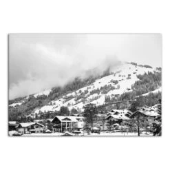 Grayscale Mountain Homes 36x24 Canvas Wall Art