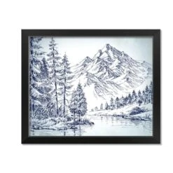 20" Mountain Forest Drawing Framed Wall Art