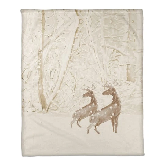 Snowy Woods Deer 50x60 Coral Fleece Blanket 2 Snowy Woods Deer 50x60 Coral Fleece Blanket - Image 2