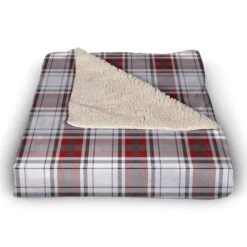 Red And Gray Plaid 50x60 Sherpa Fleece Blanket -Northlight Decor Store D518541S 2