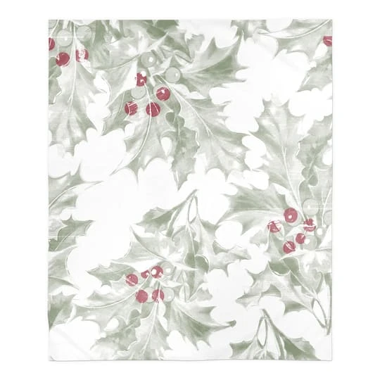 Holly Berry Leaves 50x60 Sherpa Fleece Blanket 2 Holly Berry Leaves 50x60 Sherpa Fleece Blanket - Image 2