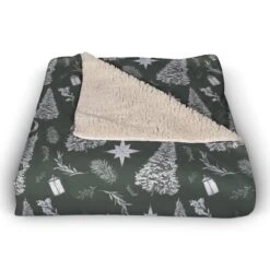 Sage Christmas Trees Sherpa Fleece Blanket -Northlight Decor Store D518603S 2