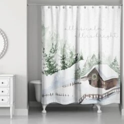 Snowy Cabin Shower Curtain -Northlight Decor Store D518612S 2