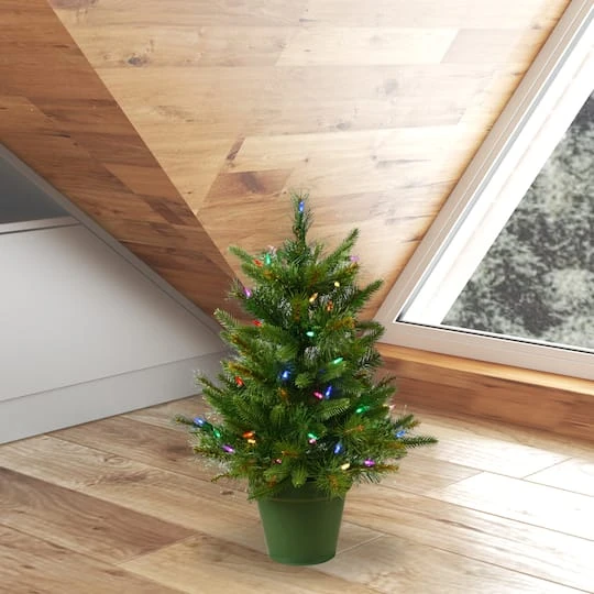 2ft. Pre-Lit Cashmere Pine Artificial Christmas Tree, Multicolor LED Lights 3 2ft. Pre-Lit Cashmere Pine Artificial Christmas Tree, Multicolor LED Lights - Image 3
