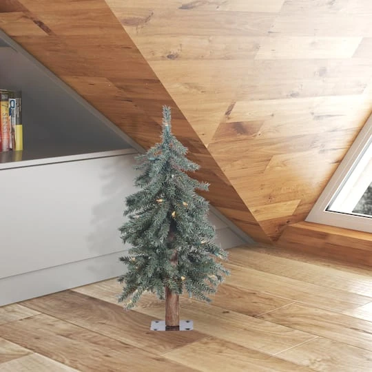 2ft. Pre-Lit Natural Bark Alpine Artificial Christmas Tree, Warm White Dura-Lit® LED Lights 3 2ft. Pre-Lit Natural Bark Alpine Artificial Christmas Tree, Warm White Dura-Lit® LED Lights - Image 3