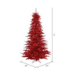 3ft. Unlit Red Tinsel Fir Artificial Christmas Tree 5 3ft. Unlit Red Tinsel Fir Artificial Christmas Tree -Northlight Decor Store D522582S 2