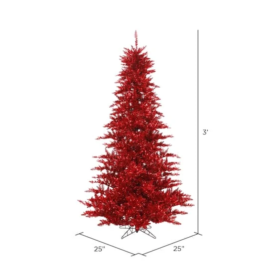 3ft. Unlit Red Tinsel Fir Artificial Christmas Tree 3 3ft. Unlit Red Tinsel Fir Artificial Christmas Tree - Image 3