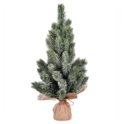 19" Unlit Frosted Spruce Sapling Artificial Christmas Tree In Burlap Base