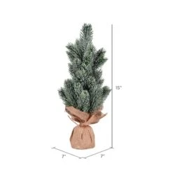 15" Unlit Frosted Spruce Sapling Artificial Christmas Tree Set -Northlight Decor Store D522725S 3