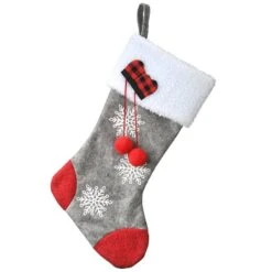 18" Gray Christmas Stocking With Snowflakes -Northlight Decor Store D531296S