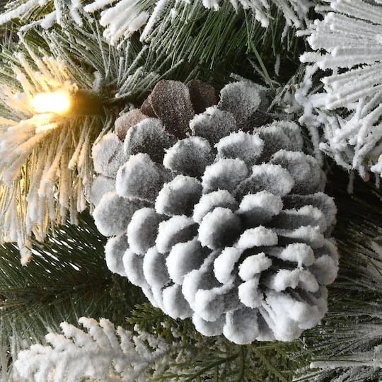 22" Pre-Lit Flocked Chiwawa Basin Pine Tree With Pinecones In Gray Pot, Clear LED Lights 4 22" Pre-Lit Flocked Chiwawa Basin Pine Tree With Pinecones In Gray Pot, Clear LED Lights - Image 4