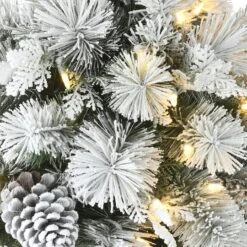 22" Pre-Lit Flocked Chiwawa Basin Pine Tree With Pinecones In Gray Pot, Clear LED Lights 11 22" Pre-Lit Flocked Chiwawa Basin Pine Tree With Pinecones In Gray Pot, Clear LED Lights -Northlight Decor Store D531431S 4