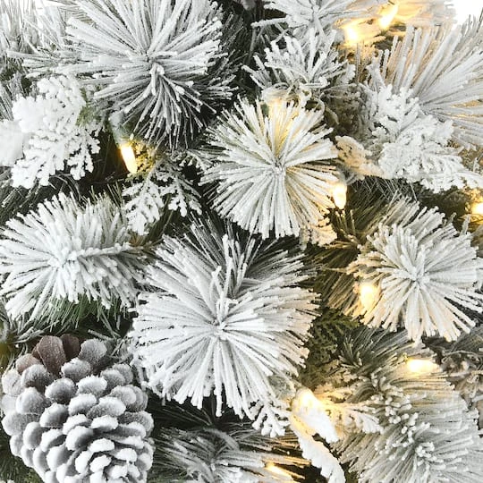 22" Pre-Lit Flocked Chiwawa Basin Pine Tree With Pinecones In Gray Pot, Clear LED Lights 5 22" Pre-Lit Flocked Chiwawa Basin Pine Tree With Pinecones In Gray Pot, Clear LED Lights - Image 5