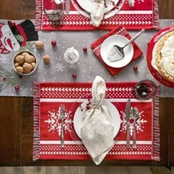 DII® Nordic Snowflake Stripe Jacquard Placemats, 4ct. 16 DII® Nordic Snowflake Stripe Jacquard Placemats, 4ct. -Northlight Decor Store D540033S 5
