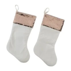 DII® Cream Sequin Velvet Holiday Stocking Set -Northlight Decor Store D540059S 2