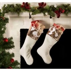 DII® Cream Sequin Velvet Holiday Stocking Set -Northlight Decor Store D540059S 6