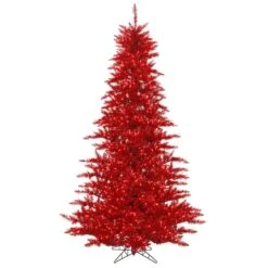 3ft. Pre-Lit Tinsel Red Fir Artificial Christmas Tree, Red Dura-Lit® LED Lights