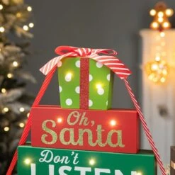Glitzhome® 12" Lighted Wooden Christmas Gift Block Table Décor 13 Glitzhome® 12" Lighted Wooden Christmas Gift Block Table Décor -Northlight Decor Store D652311S 4