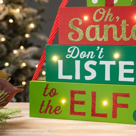 Glitzhome® 12" Lighted Wooden Christmas Gift Block Table Décor 6 Glitzhome® 12" Lighted Wooden Christmas Gift Block Table Décor - Image 6