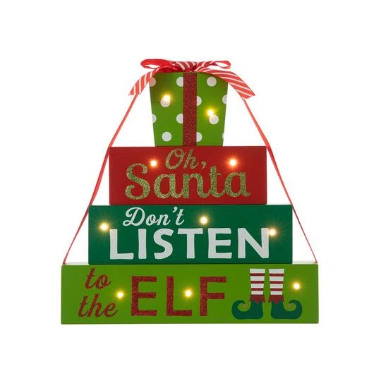 Glitzhome® 12" Lighted Wooden Christmas Gift Block Table Décor 7 Glitzhome® 12" Lighted Wooden Christmas Gift Block Table Décor - Image 7