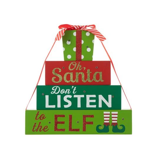 Glitzhome® 12" Lighted Wooden Christmas Gift Block Table Décor 8 Glitzhome® 12" Lighted Wooden Christmas Gift Block Table Décor - Image 8