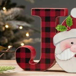 Glitzhome® 11.75'' JOY Wooden Christmas Plaid Table Décor 11 Glitzhome® 11.75'' JOY Wooden Christmas Plaid Table Décor -Northlight Decor Store D652317S 3