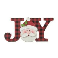 Glitzhome® 11.75'' JOY Wooden Christmas Plaid Table Décor 13 Glitzhome® 11.75'' JOY Wooden Christmas Plaid Table Décor -Northlight Decor Store D652317S 5