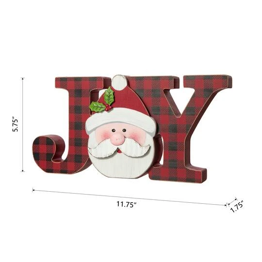 Glitzhome® 11.75'' JOY Wooden Christmas Plaid Table Décor 8 Glitzhome® 11.75'' JOY Wooden Christmas Plaid Table Décor - Image 8