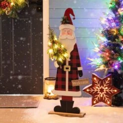Glitzhome® 36'' Lighted Wooden Santa Porch Décor -Northlight Decor Store D652322S 2