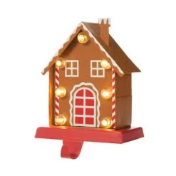 Glitzhome® 6.75'' Marquee LED Gingerbread House Metal Christmas Stocking Holder