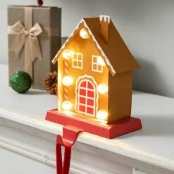 Glitzhome® 6.75'' Marquee LED Gingerbread House Metal Christmas Stocking Holder -Northlight Decor Store D652342S 2