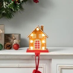 Glitzhome® 6.75'' Marquee LED Gingerbread House Metal Christmas Stocking Holder -Northlight Decor Store D652342S 5